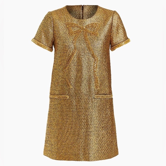 NWT MESTIZA NEW YORK Ainslee Gold Tweed Beaded Bow Mini Dress, Size XS - Picture 1 of 4